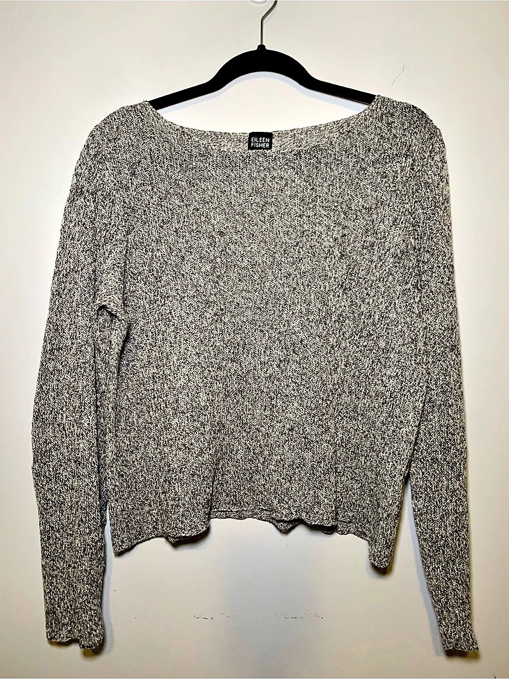 Eileen Fisher Salt & Pepper Open Knit Boatneck Sweater size M